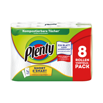 737629 Plenty Kuechenrolle Short und Smart, weiss, 8 Rollen a 74 Blatt 26 x ca. 14 cm, 8 Stück